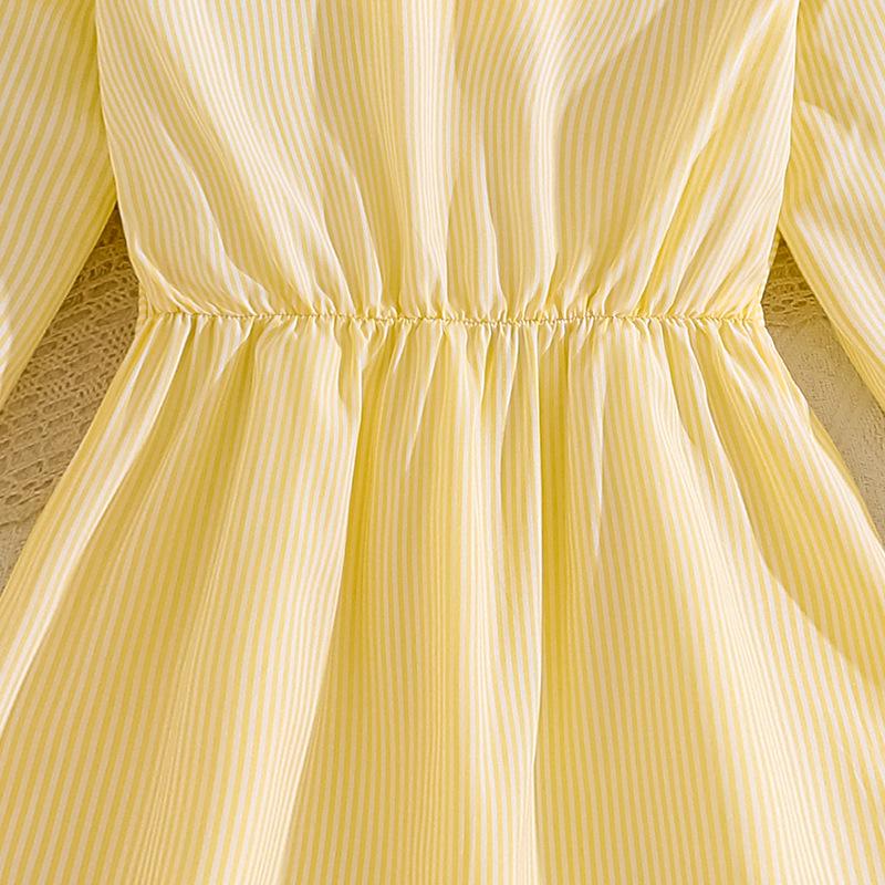 Elegancka Pasiasta Koronkowa Sukienka z Dekoltem V dla Starszych Dzieci - Jesienny Styl Europejski i Amerykański