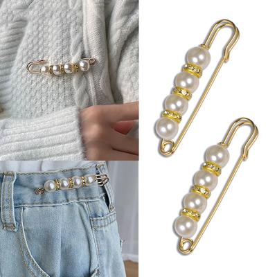 New 2Pcs Vintage Pearl Clothing Pins For Women Decor Dress Pants Buckle Brooches Set