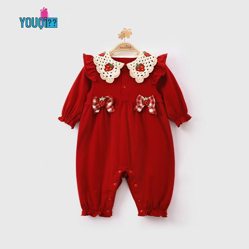 Youqi Baby Girl Autumn Red Festive Romper