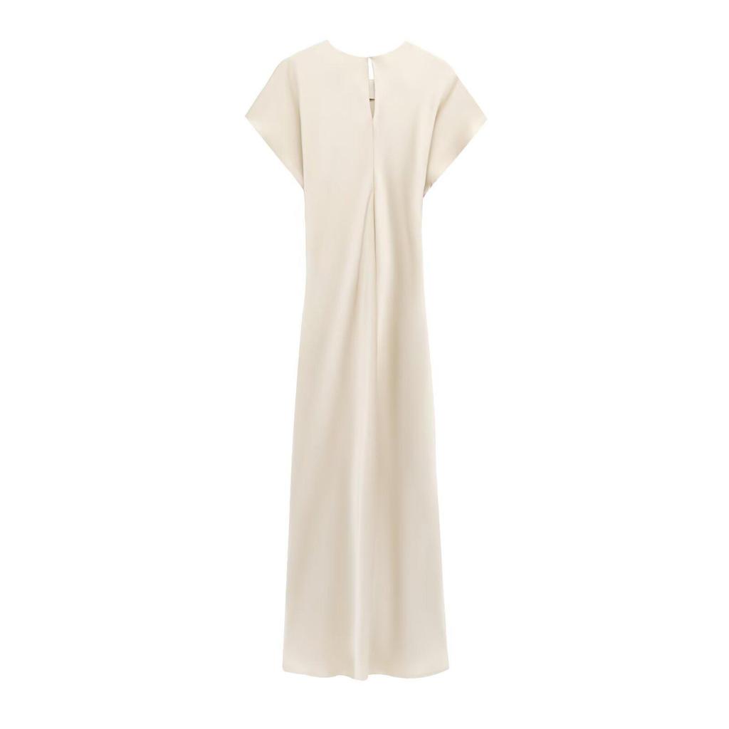 2025 Spring Women's European & American Style Silk Satin Slimming Knot Dress