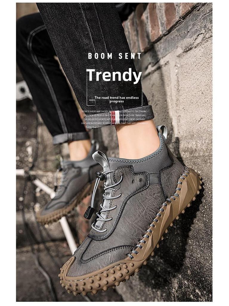 2023 Autumn/Winter Comfortable Hand-stitched Korean Style Genuine Leather Men's Casual Shoes