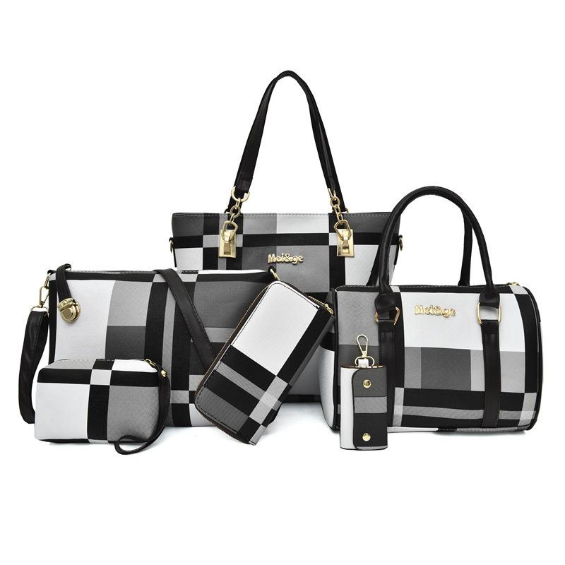 new mother and child bag six-piece messenger shoulder bag versatile women's bag contrasting color plaid handbag