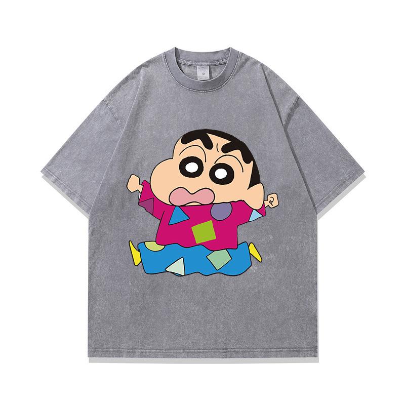 Tide Brand American Retro Fried Color Old Short-Sleeved T-Shirt Japanese Animation Printing Multi-Color Heavy Cotton Half-Sleeve
