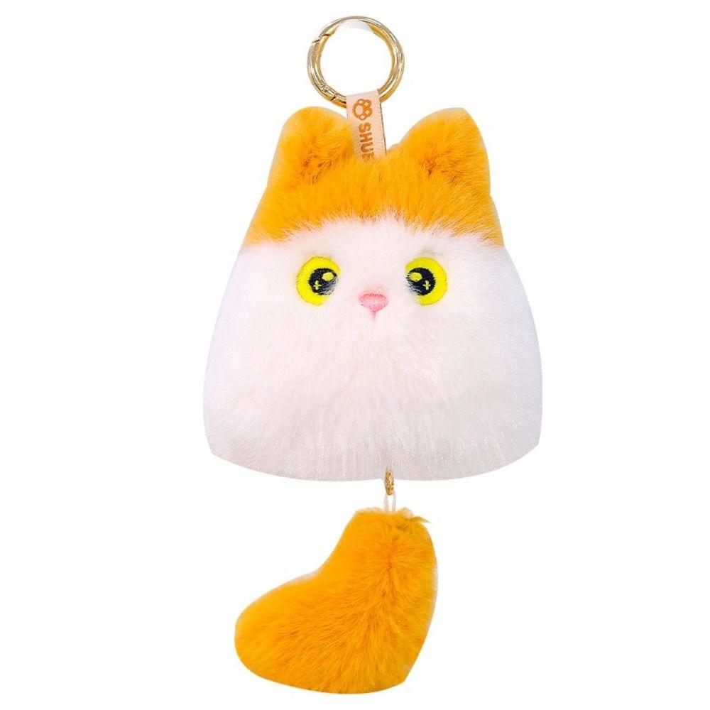 Cute Pull Tail Cat Plush Doll Soft Plush Cat Shaped Cat Keychain Desk Ornament Daily