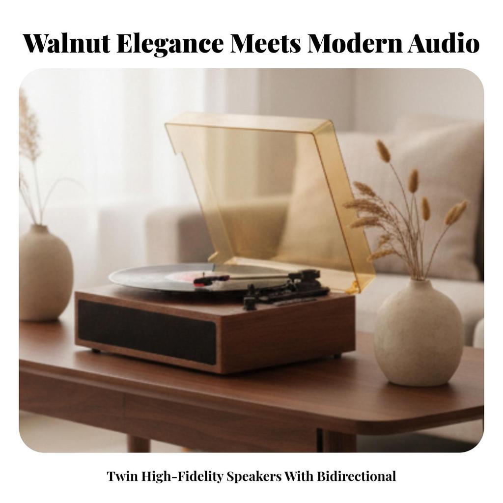Stereo Nostalgic Turntable Records Player WoodenGrain Finish, Retro Player, for Living Room