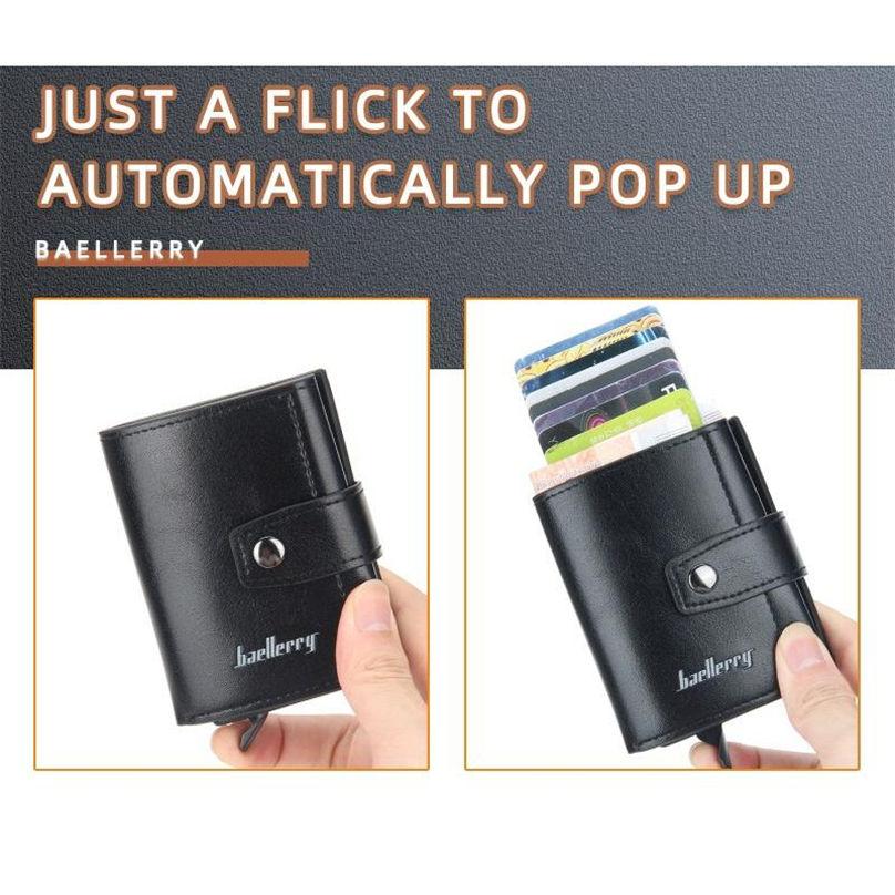 Baellerry Men Business Credit Card Holder RFID Aluminium Box Bank Card Holders Vintage Design PU Leather Wallet with Money Clips GZW