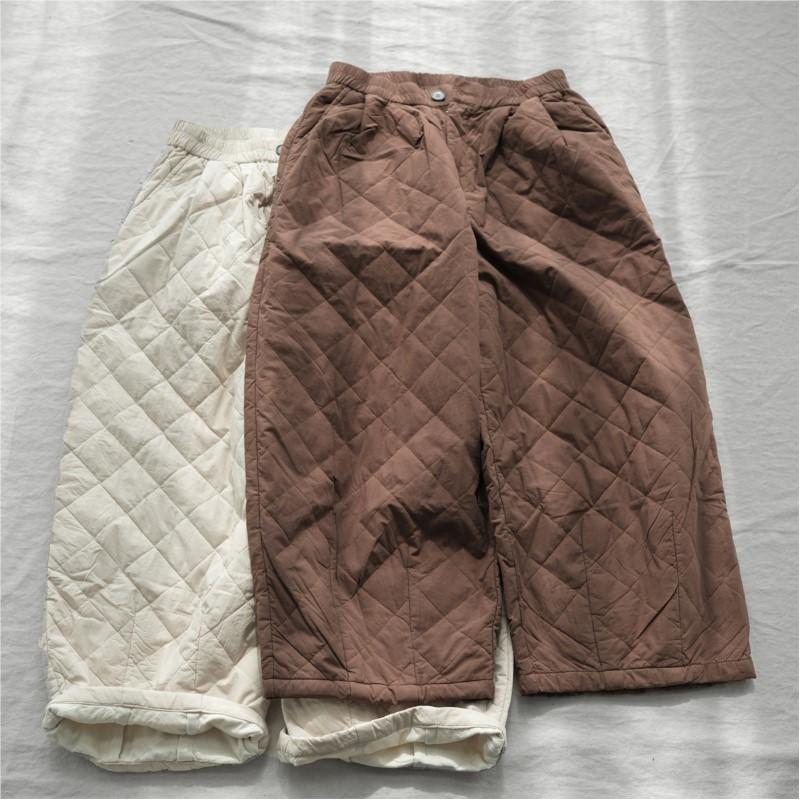 Johnature Women Vintage Straight Pants Solid Color Button Fly Loose Autumn Trousers Warm Thick Casual Women Pants