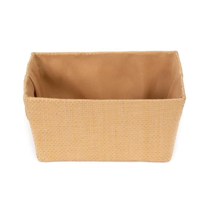 Panier De Rangement - Beverly - Beige - Papier Tissé - Poignées Simili Cuir - Armature Cartonnée