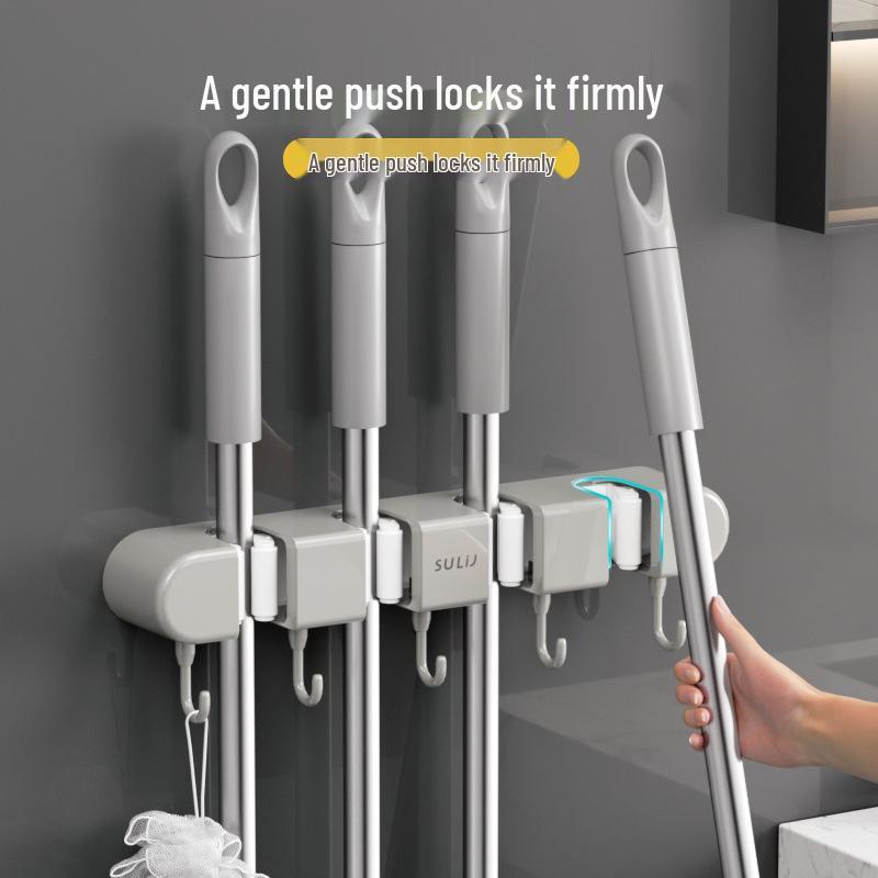 Adhesive No-Drill Broom & Mop Wall Mount Clip Hanger