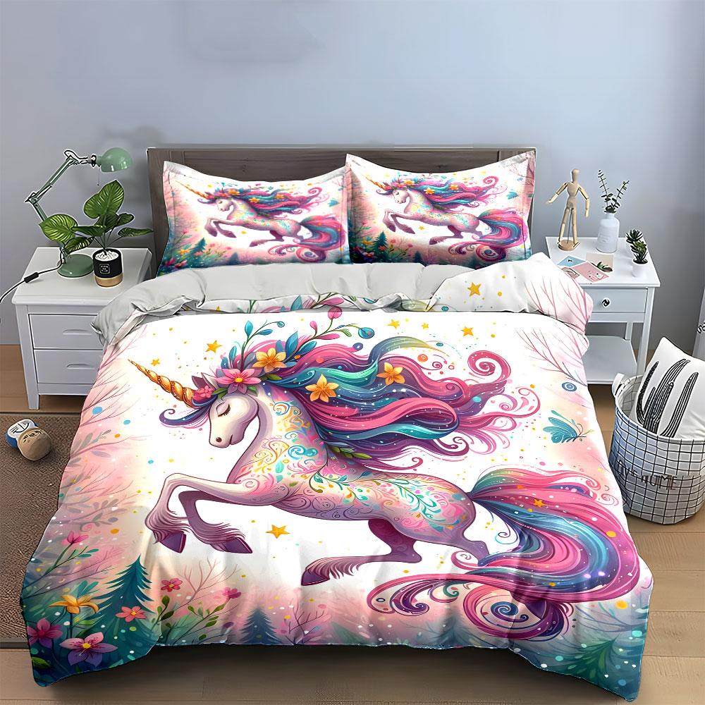 Magical Unicorn Fantasy Décor Set Exquisite Three-Piece Bedding Set Gift For Kids And Adults