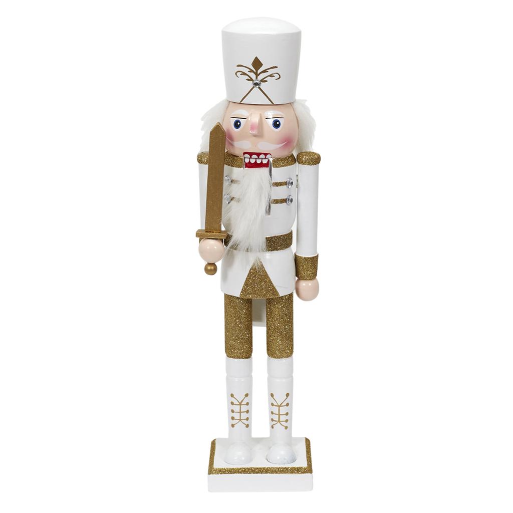Les Trésors De Lily [A3490] - Golden White 'Nutcracker' Wooden Statuette (sword) - 35x10x8cm