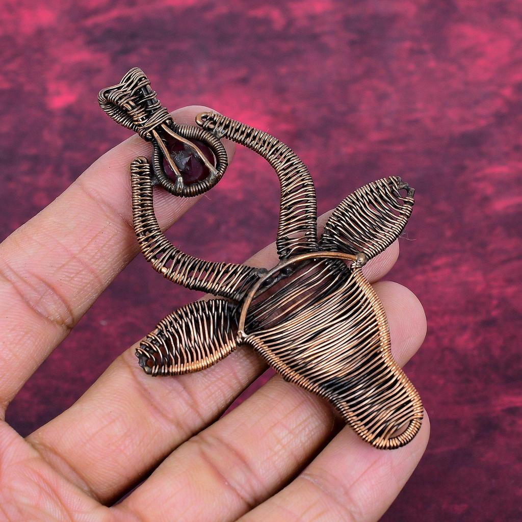 Faceted Mozambique Garnet Gemstone Pendant Copper Wire Wrapped Cow Face Pendant