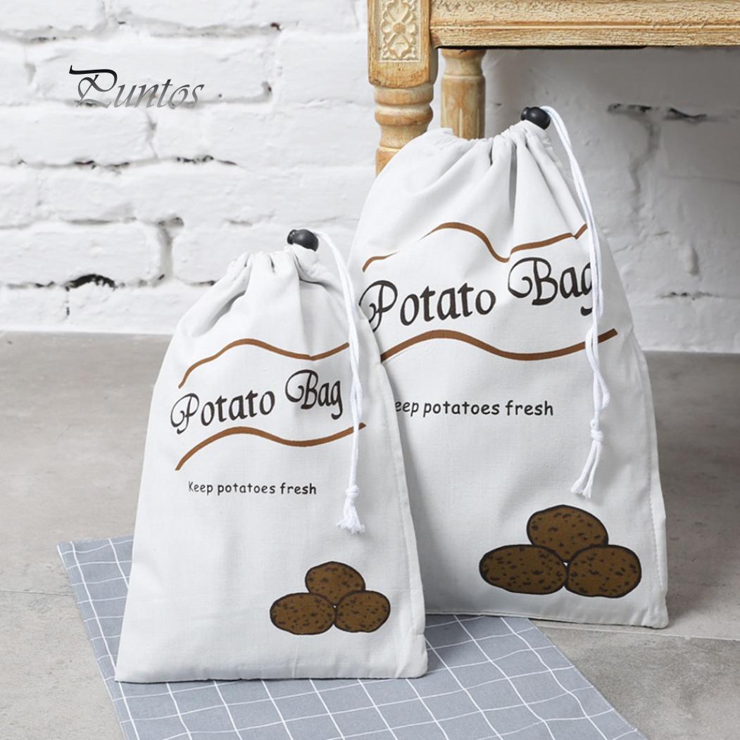 

Home & Kitchen Potato Vegetable Fabric Drawstring Zipper Storage Bag Pouch Kitchen Organizer L