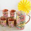Meena Padharo Mhare Desh Theme Copper Gift Set of 1 Jug & 4 Glass - Perfect for Home, Office, and Gifting, Jug-1.5 Litre & Glass-270 ML Each