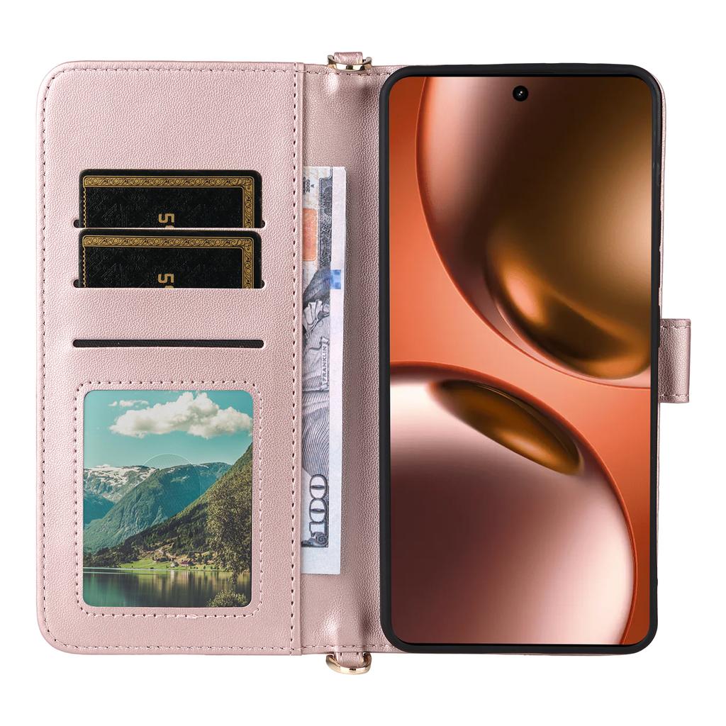 For Realme GT 7 5G Case with Shoulder/Wrist Strap Leather Phone Cover Stand Wallet