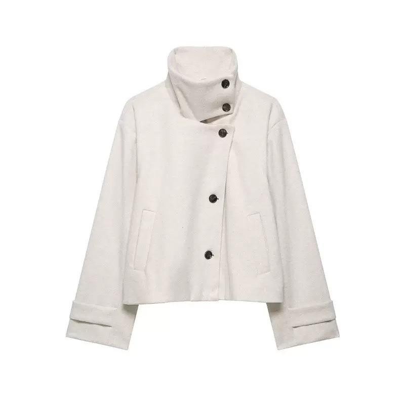 Womens Casual Stand Collar Long Sleeve Solid Color Commute Jacket Outerwear