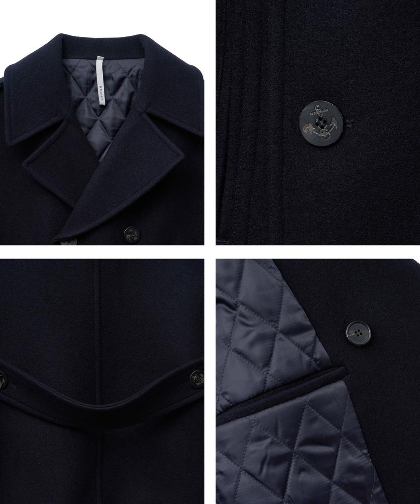Noirer Heavy Wool Classic Half Peacoat (Navy)
