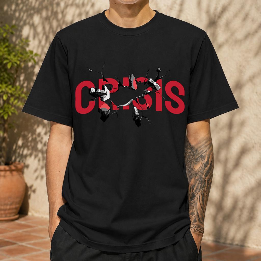 2026 New Cotton Tshirt Breakdown Crisis Street Style Print Crew Neck Short Sleeve Casual Top