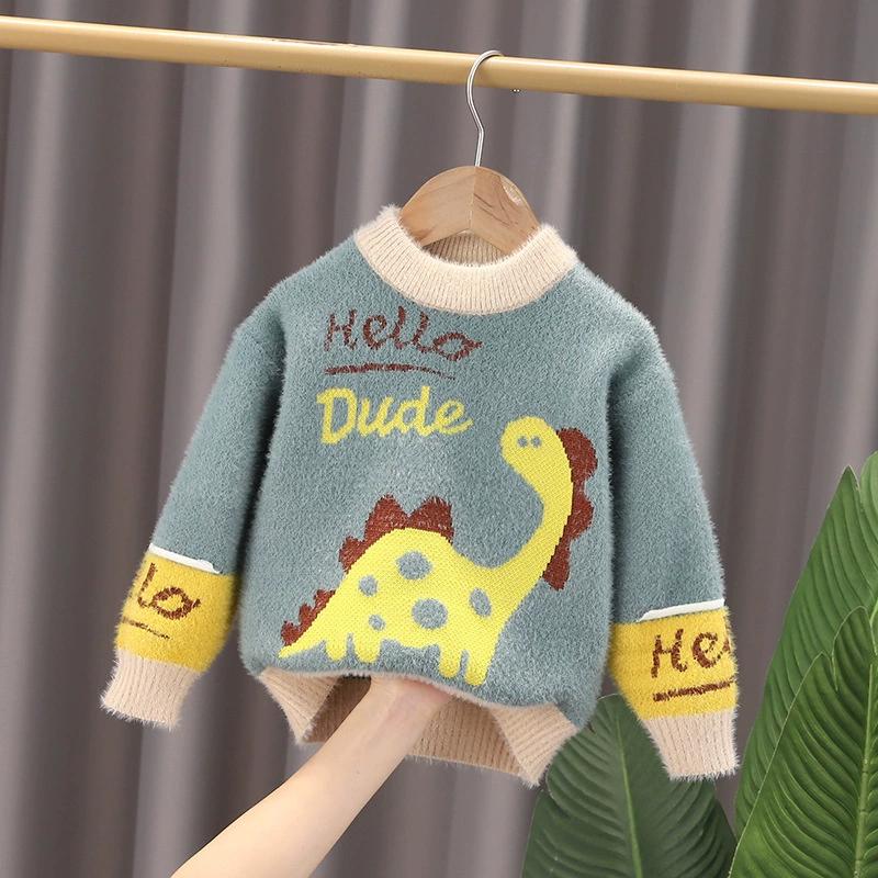 Autumn Winter Kids Cartoon Dinosaur Sweater Coat for 2-6T Soft Warm Fleece Children Girls Boys Outwear Clothes Tops
