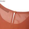 ZANZEA Women Casual Round Neck Solid Color See-Through 3/4 Sleeve Loose Cover Up Blouse