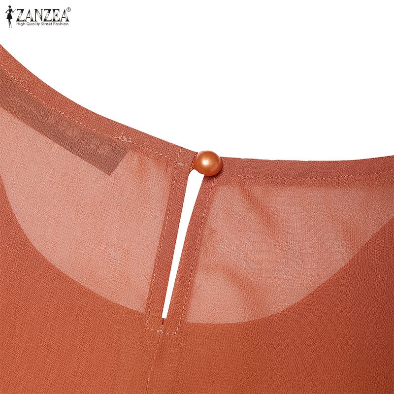 ZANZEA Women Casual Round Neck Solid Color See-Through 3/4 Sleeve Loose Cover Up Blouse