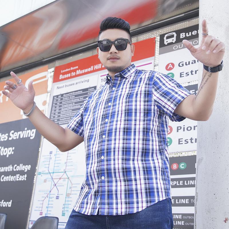 Plus Size Men's Plaid Short Sleeve Shirt - Loose Fit