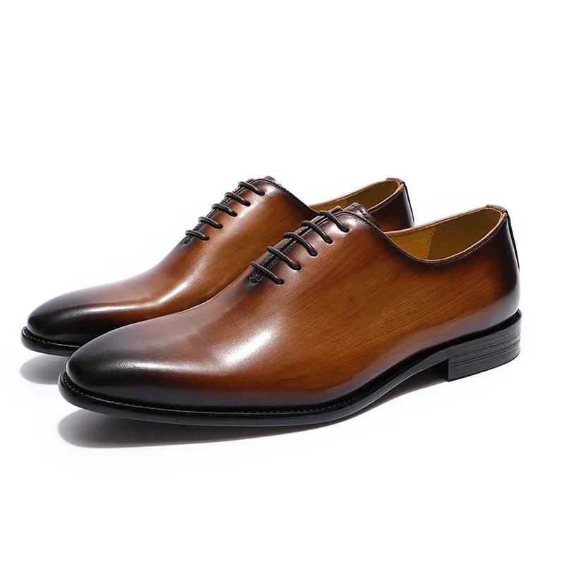 Fashion Designer Genuine Leather Mens Wholecut Oxford Shoes Luxury Brand Black Brown Dress Shoes for Business Office Formal Wear