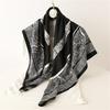 European and American Retro Printed Silk Scarf Twill Silk Large Square Scarf Travel Sunscreen Shawl Cashew Simple Scarf Autumn and Winter Women