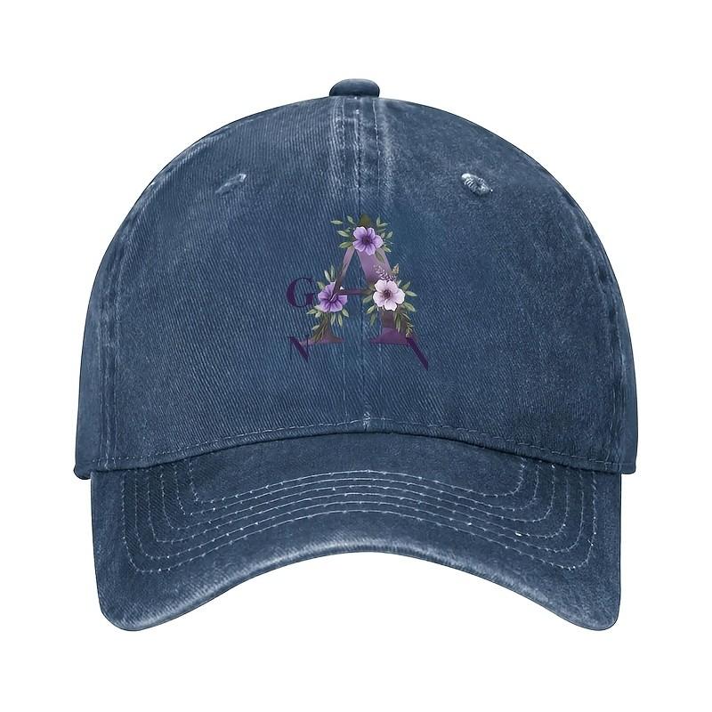 Floral Monogram A Baseball Cap Washed Denim Adjustable Casual Summer Sun Hat for Unisex