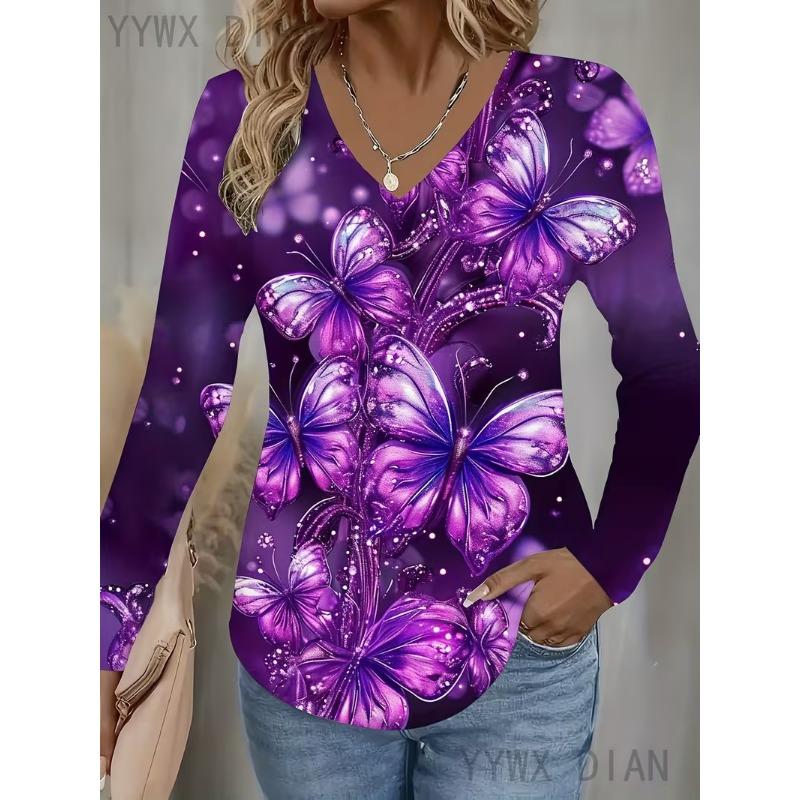 Women's V-neck Long-sleeved T-shirt Casual Fashion