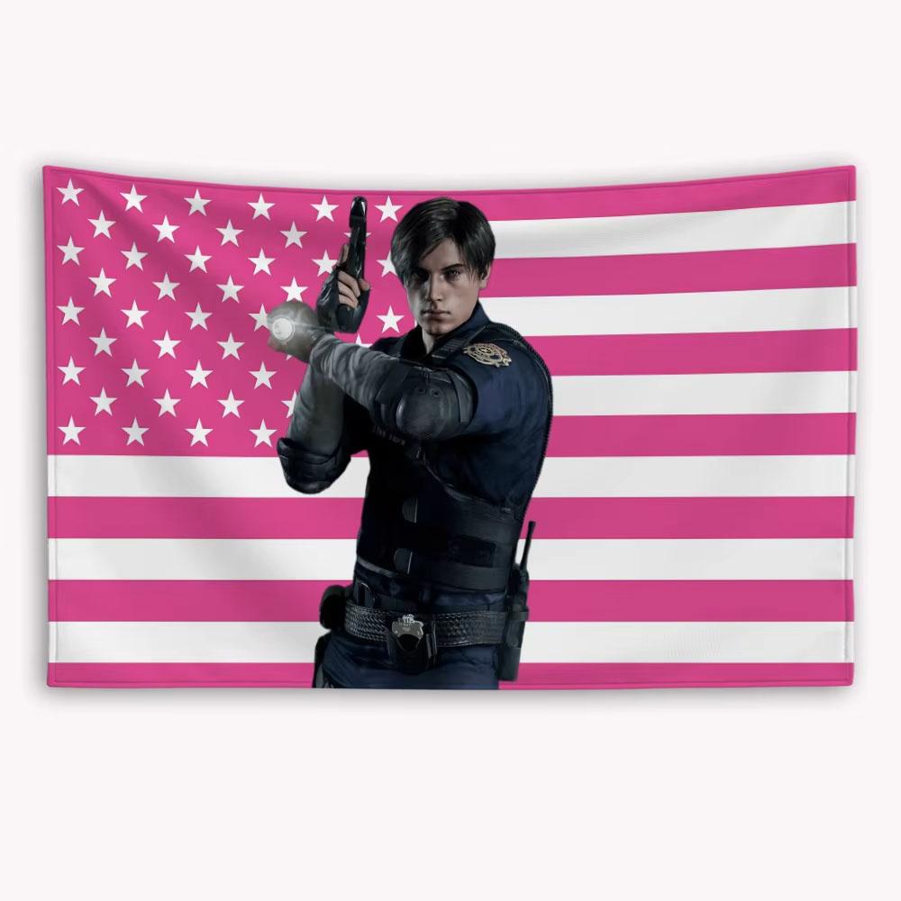 

New Leon Kennedy Pink American Flag Banner Custom Flat Printed Tapestry Decor for Bedroom Outdoor Garage Advertising 74x94cm(29x37in)