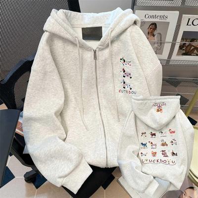 Women's Japanese Embroidered Dachshund Fleece Hoodie - 2025 Spring/Autumn/Winter Collection