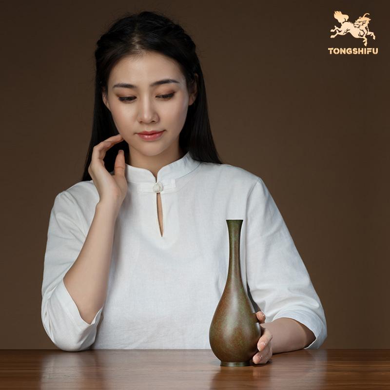 Vase Brass Material, Tabletop Ornament Simple and Modern New Chinese Style Suitable for Living Room Study Home Decoration Crafts