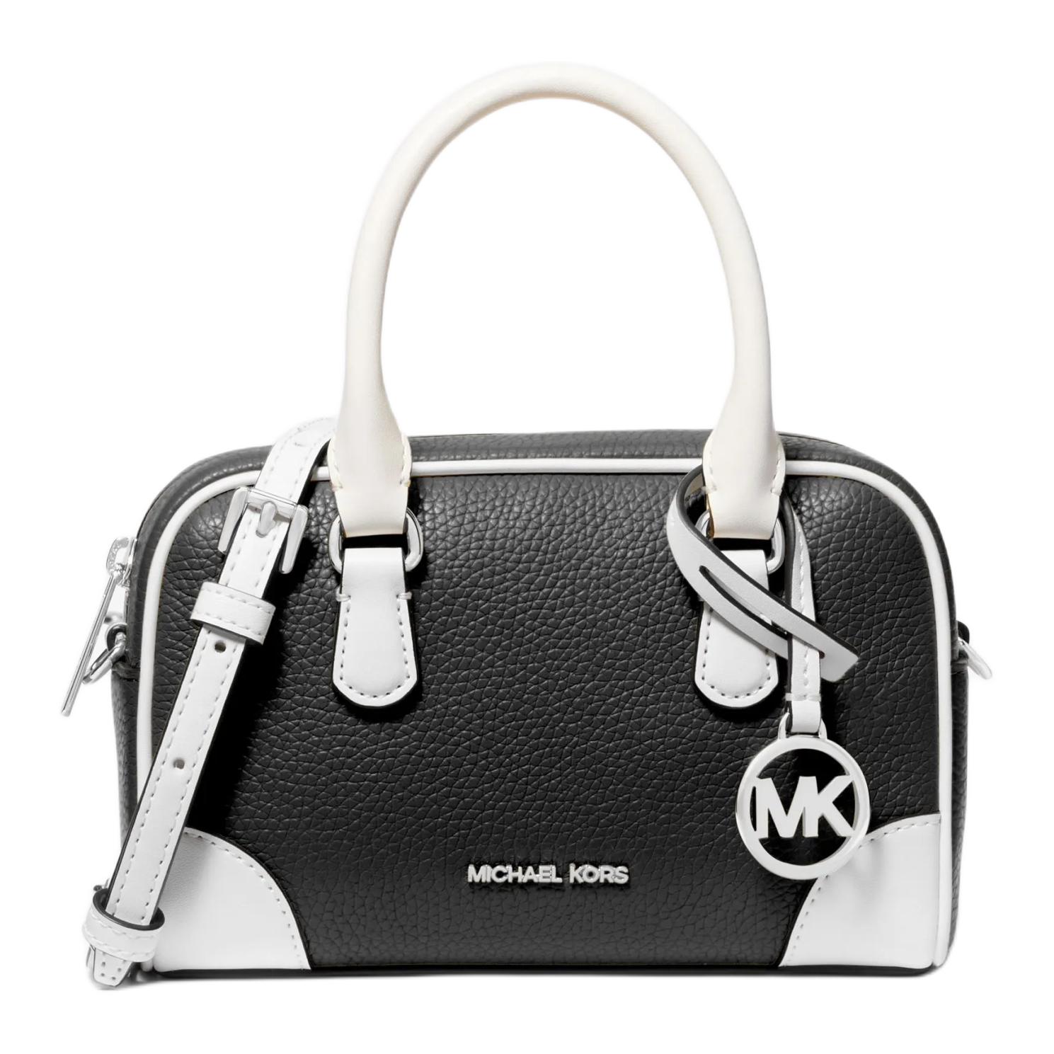 

Michael Kors MK Thompson Metal Ornament Leather And Synthetic Leather Shoulder Crossbody Tote Bag Women bags Black White 35S5S7OC0T-BLACK Basic Set (Bag+Dust Bag)
