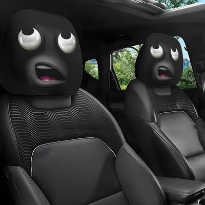 2 Stück Lustige Schrägaugen Cartoon-Druck Auto Kopfstützenbezug für Halloween Weihnachten Feiertag Automobil Innenraum Dekoration