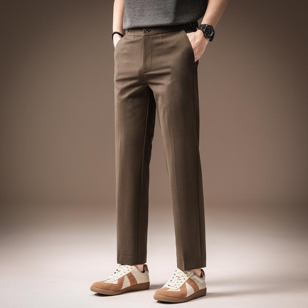 High-end Korean version of light luxury business nine-point small pants men's summer ice silk thin straight slim-fit trendy casual pants