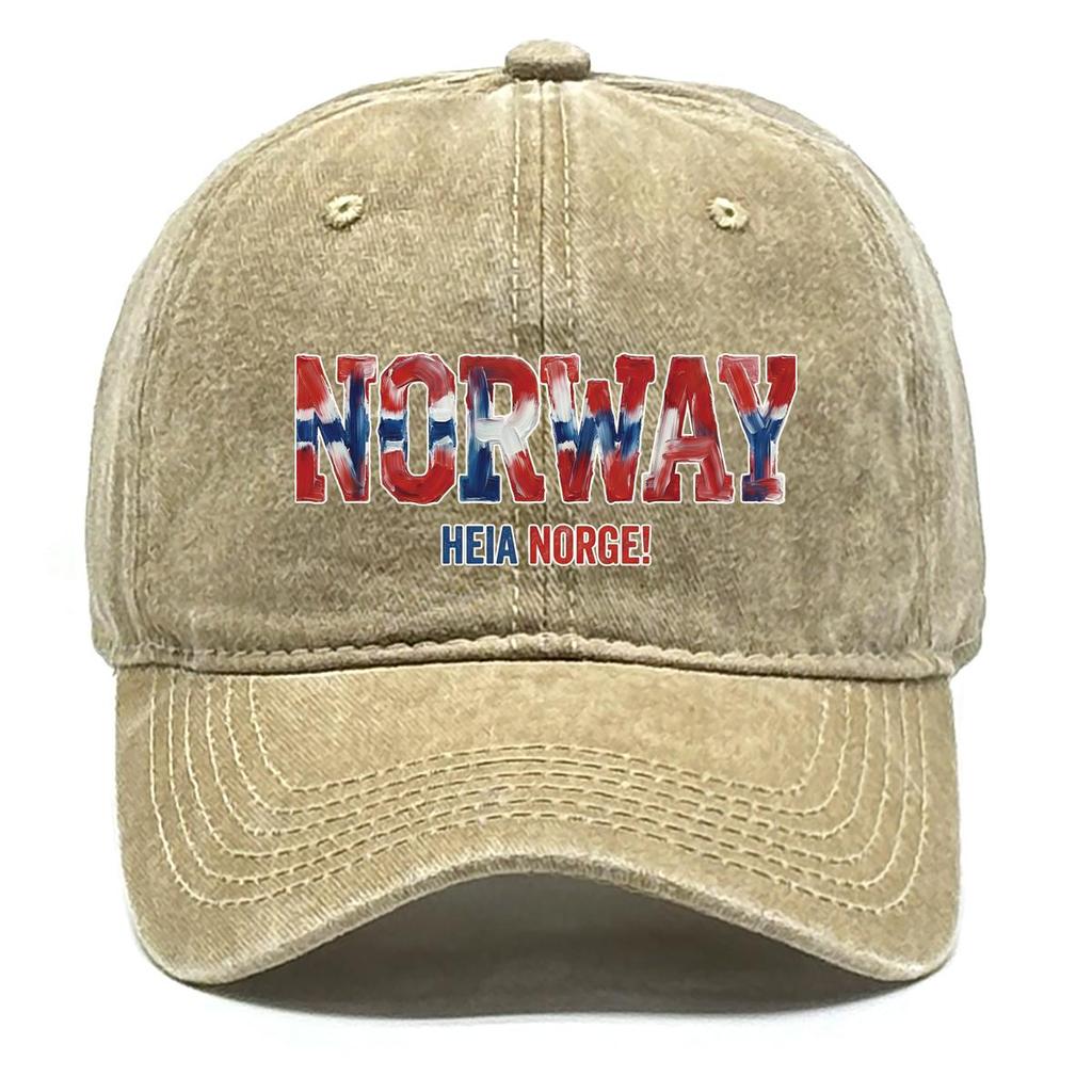 "NORWAY" "HEIA NORGE" Flag Printed Sun Hat , Adjustable Snapback Baseball Cap Simple Leisure Lightweight Distressed Dad Hat