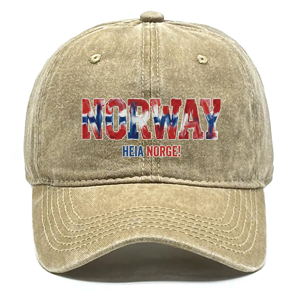 

NORWAY HEIA NORGE Flag Printed Sun Hat , Adjustable Snapback Baseball Cap Simple Leisure Lightweight Distressed Dad Hat as the picture хакі