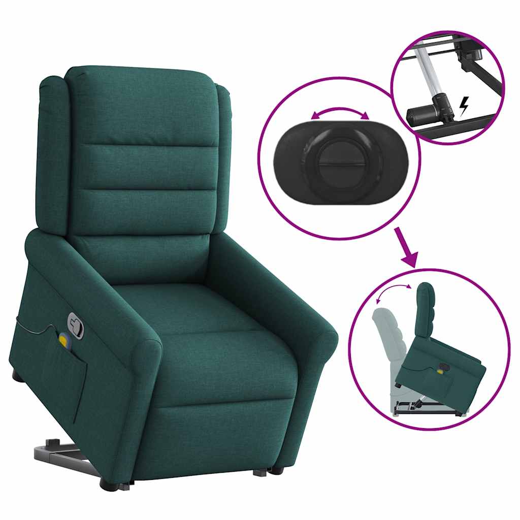 Massage Recliner with Rising Assistance Dark Green Fabric
