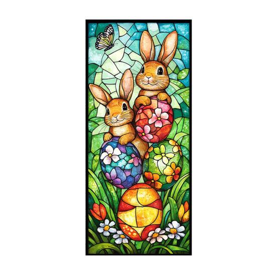 Yousheng Easter Window Clings Stained Glass Bunny UV Resistant Window Privacy Film Removable Static Decals for Living Room Bedroom Bathroom