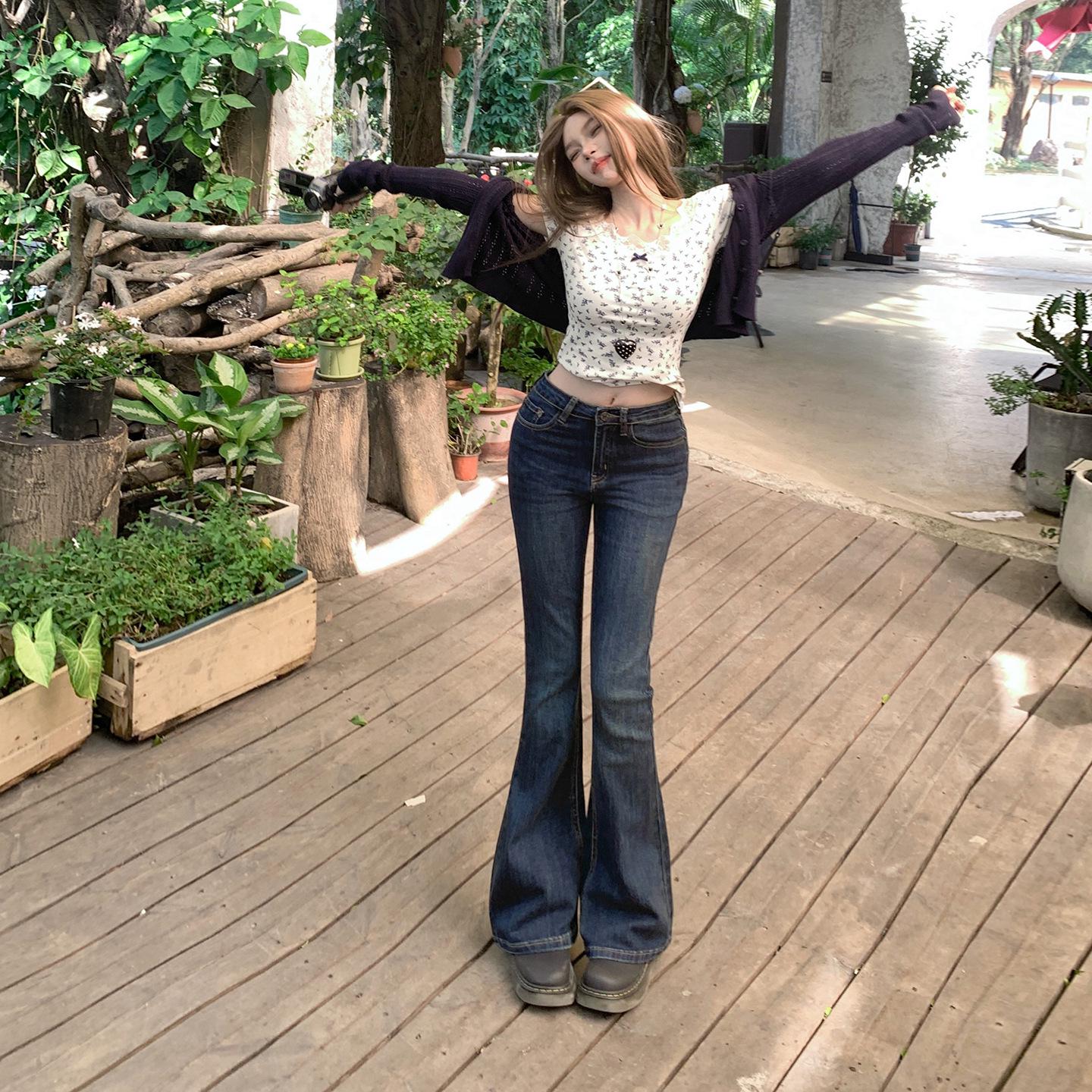 

Women s Spicy Girl Flare Jeans - Winter 2025, Velvet-Lined, Slim Fit Large