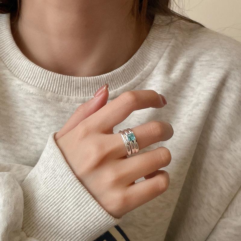 And Unique Stylish Blue Zirconia Ring For Women With Double Layer Design And Geometric Shape
