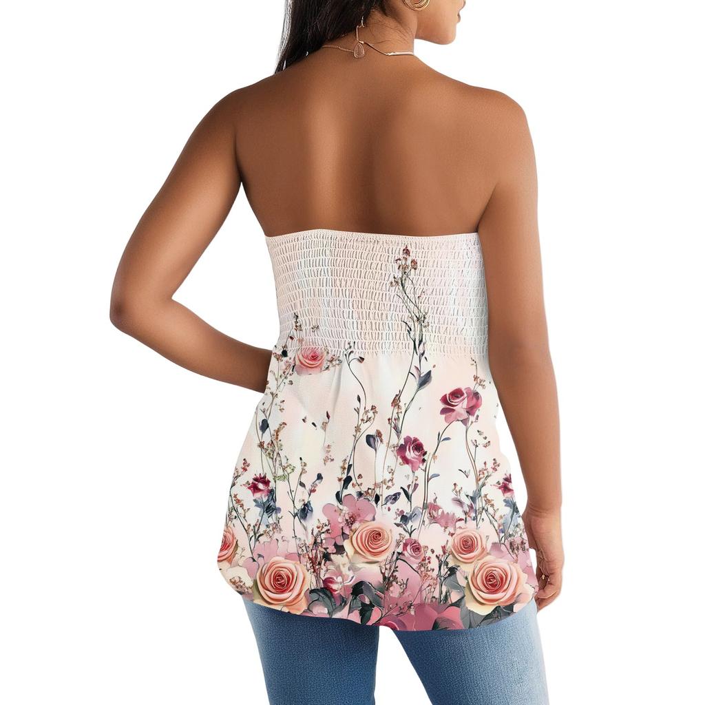 Tube-Tops für Damen, süßes, sexy, schulterfreies, ärmelloses T-Shirt mit Aufdruck