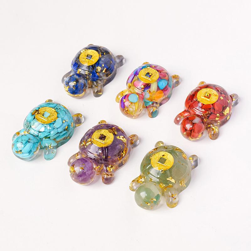 Money Turtle Statue Wealth-Attracting Feng Shui Good Luck Charm Resin Decorative Turtle Ornament Home Office Decor
