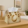 1pc Vintage Tissue Box, Golden Crescent Lantern Pattern - Traditional Ramadan Design, Durable Polyester, Ideal for Kitchen, Living Room, Bedroom, Bath
