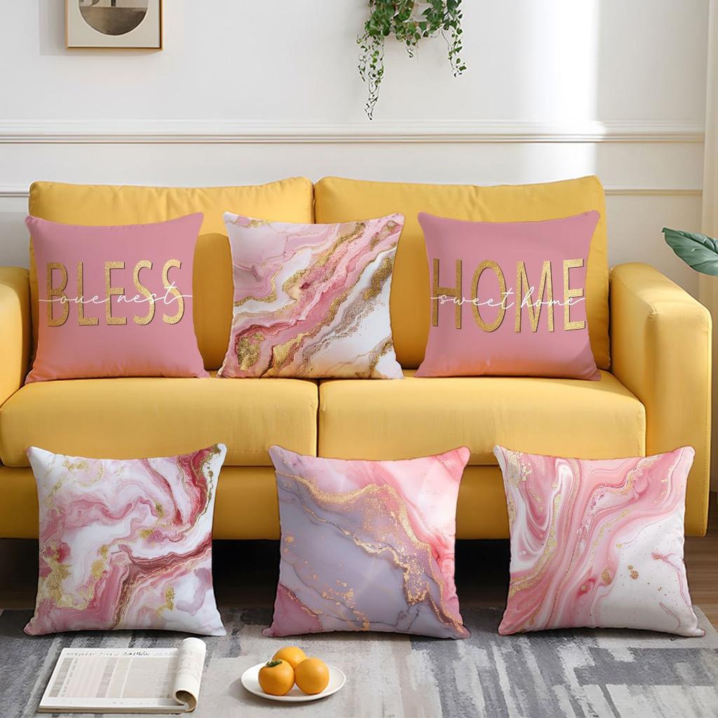 Pink Marble Vein Pillow Covers Pattern Cushion Covers Single Sided Decorative Soft Sofa Living Room Bedroom Home Modern Abstract
