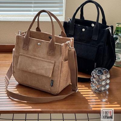 Sacoche Messenger Originale en Velours côtelé Multi-Poches - Sac à Main Polyvalent pour Étudiant et Pique-nique