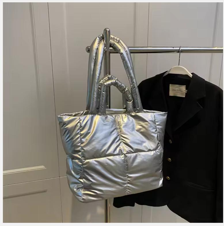 Designer Puffy Shoulder Bag Women Quilted Space Down Feather Padded Cotton Handbag Winter Large Capacity Warm Shopping Purse