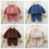Children's Set Autumn/Winter Boys' and Girls' Plush Warm Clothes Baby Solid Color Fashionable Homewear Zipper Two-Piece Set