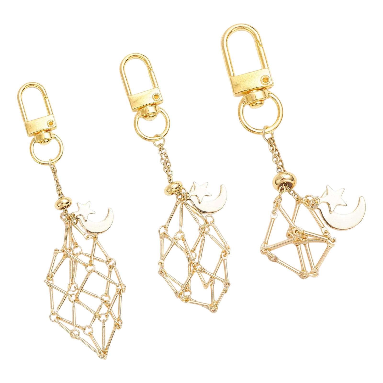 

3 Piece Modern Swivel Key Ring Set Corrosion Resistant Alloy Construction Cage Moon Star Keychain For Lifestyle золотой